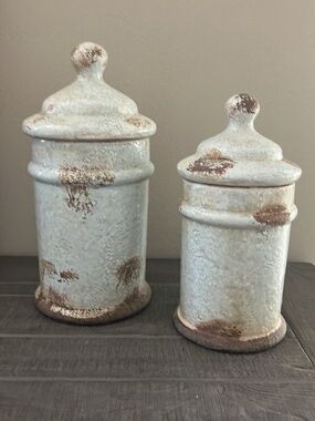 Privilege International Rustic Distressed Ceramic Urn Canisters - Set of 2